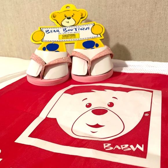 Build A Bear Pink Sparkly Glitter Sandals & Drawstring Backback Tote Bag - Picture 9 of 9